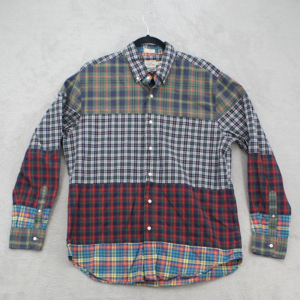 J.Crew Mens Secret Wash Patchwork Plaid Button Down Shirt Classic L BM634 FA22